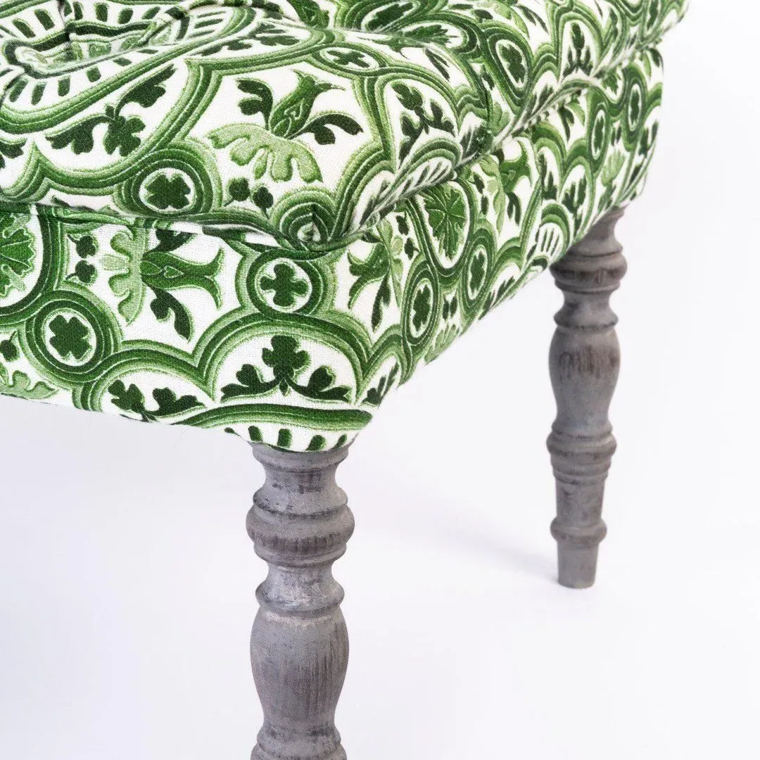 Tufted Ottoman Bench - Manor Pattern, Linen