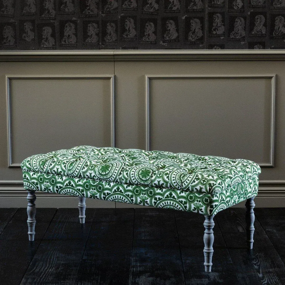 Tufted Ottoman Bench - Manor Pattern, Linen image
