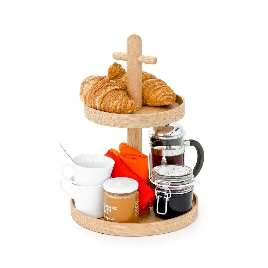 Two Tier Stand - Oak, Solid Wood image