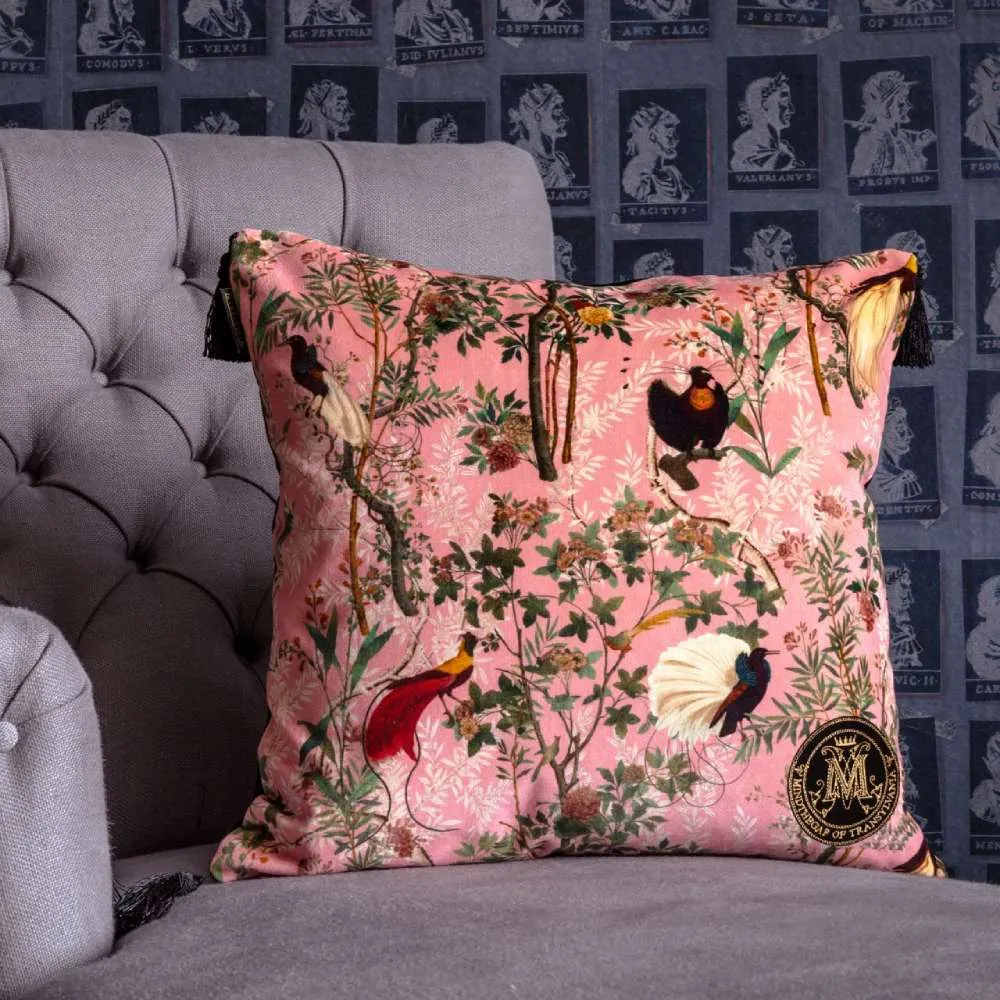 Velvet Cushion with Tassels - Pink, Botanical