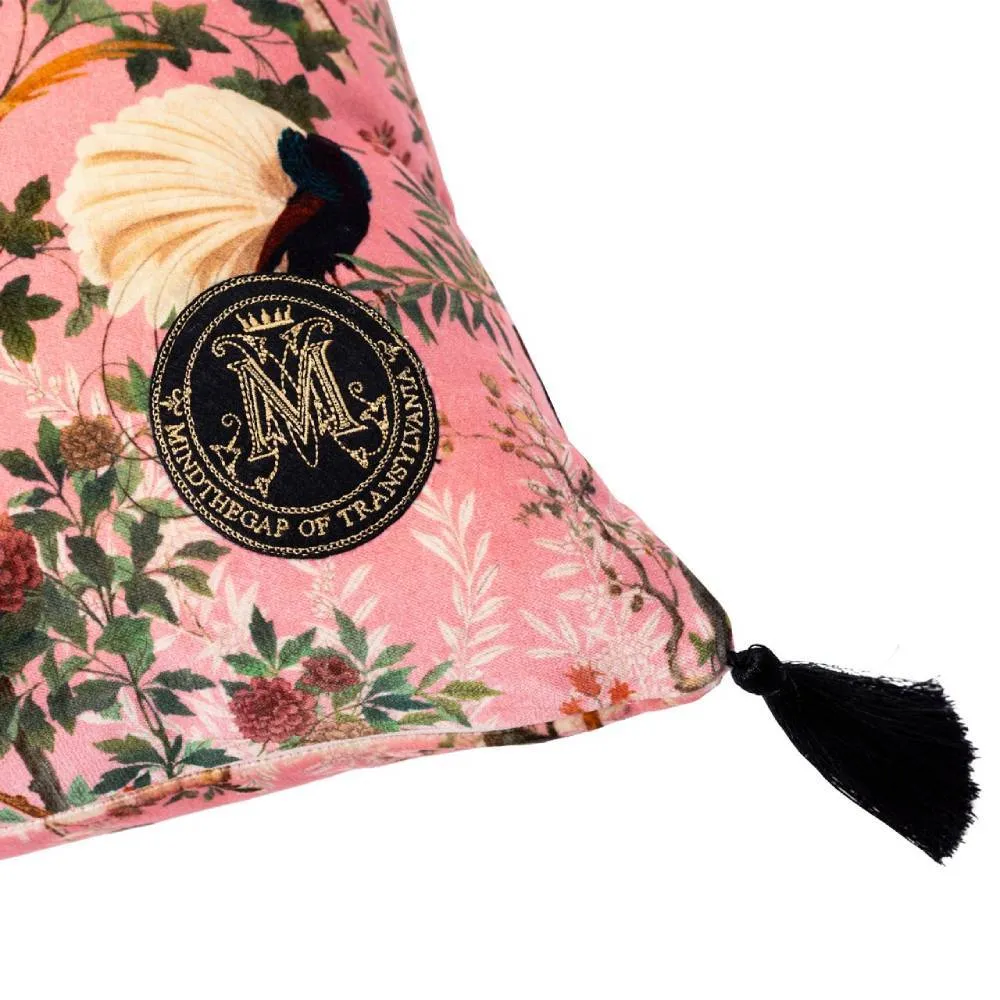 Velvet Cushion with Tassels - Pink, Botanical