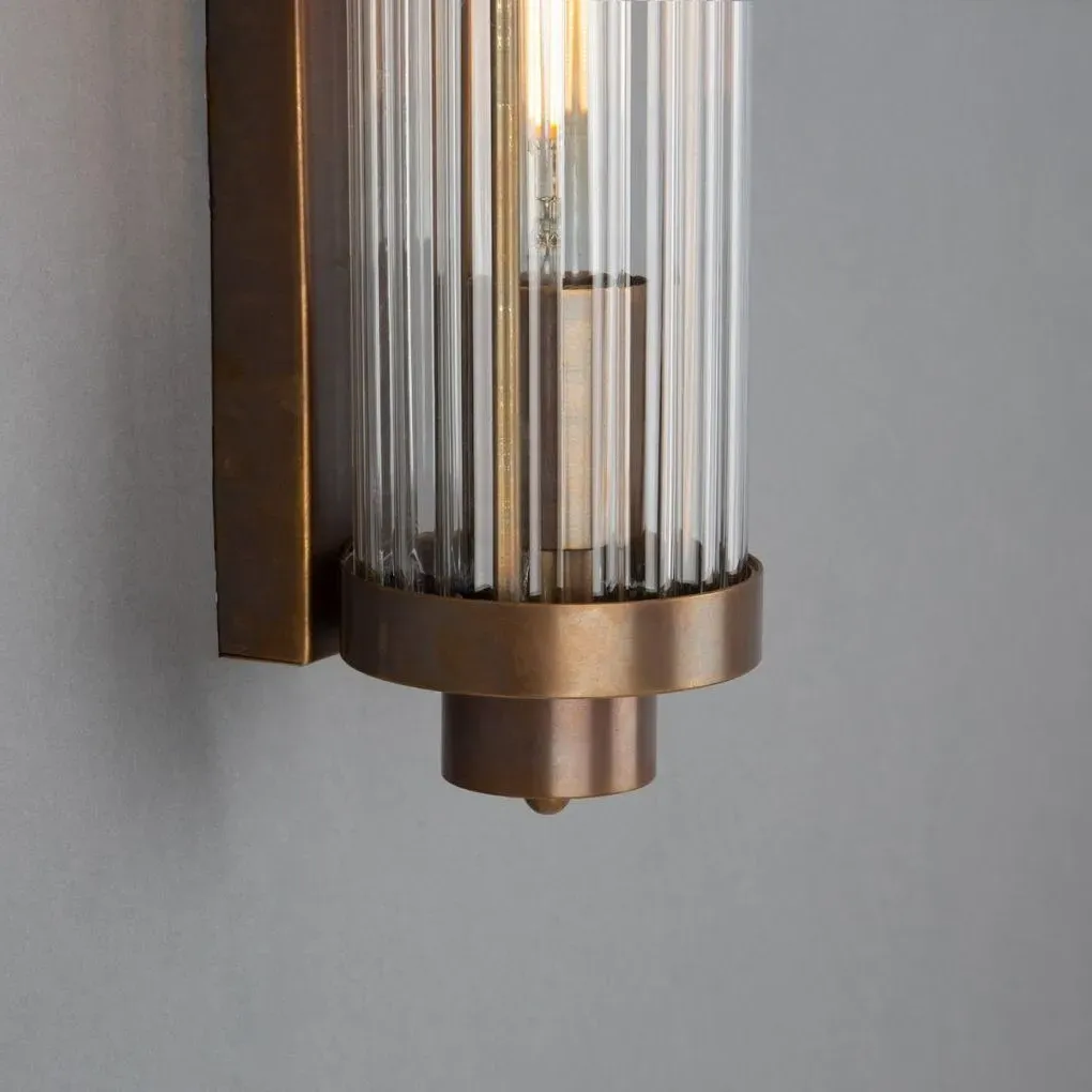 Vintage Wall Light with Rippled Glass - Brass
