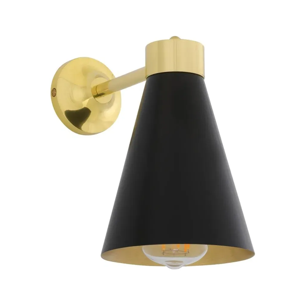 Wall Light with Brass Shade - Black, Metal