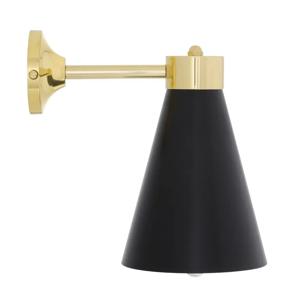 Wall Light with Brass Shade - Black, Metal
