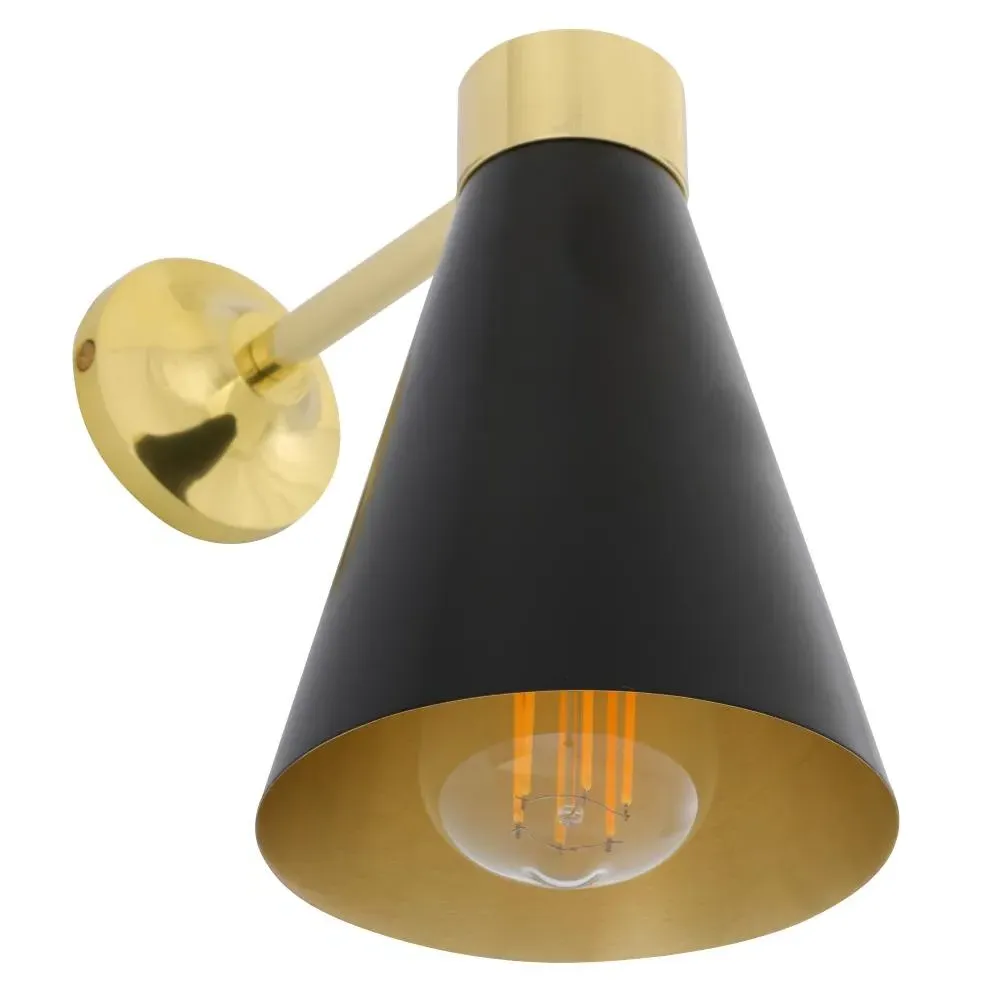 Wall Light with Brass Shade - Black, Metal