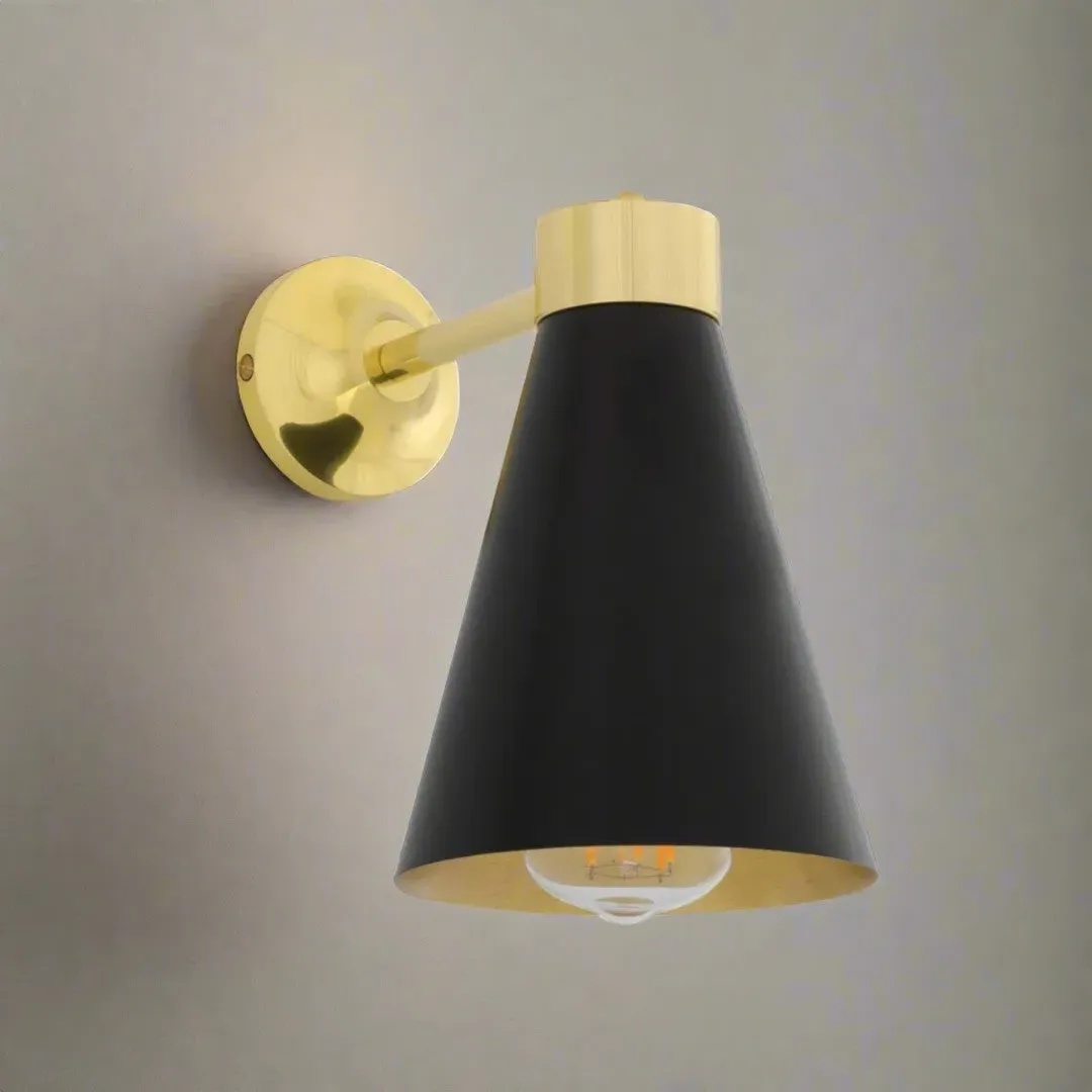 Wall Light with Brass Shade - Black, Metal image