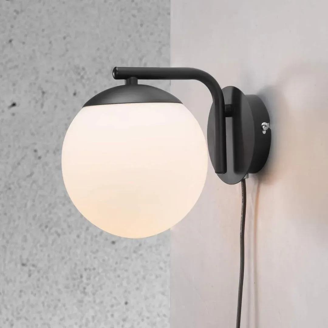 Wall Light with Glass Dome - Black, Metal image