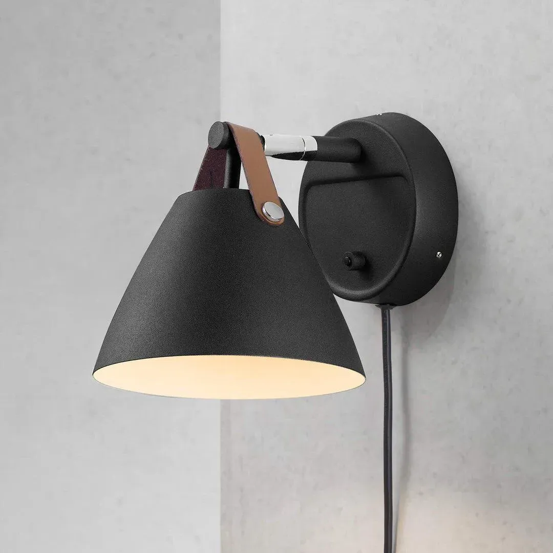 Wall Light with Leather Straps - Black image
