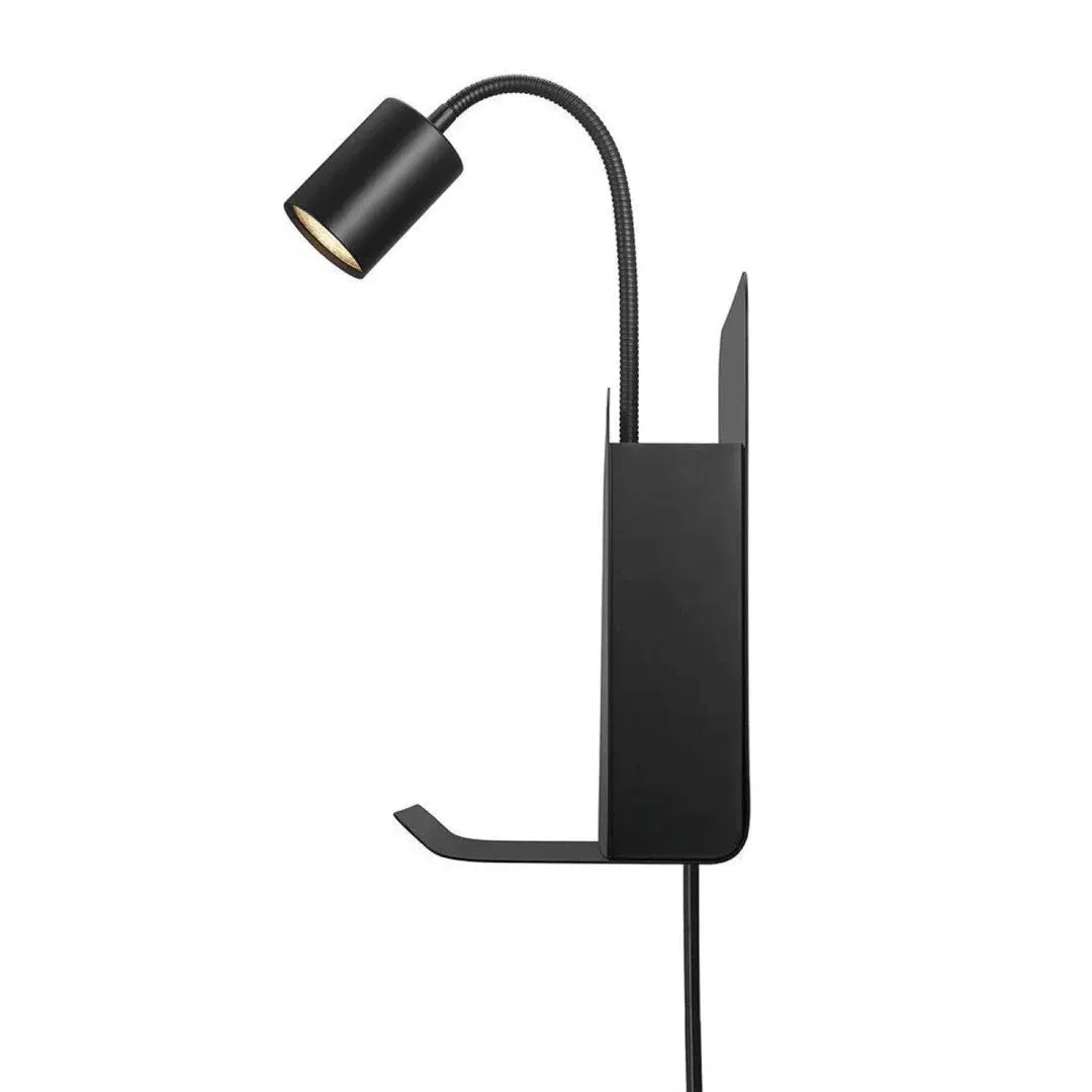 Wall Light with Shelf & USB Port - Black
