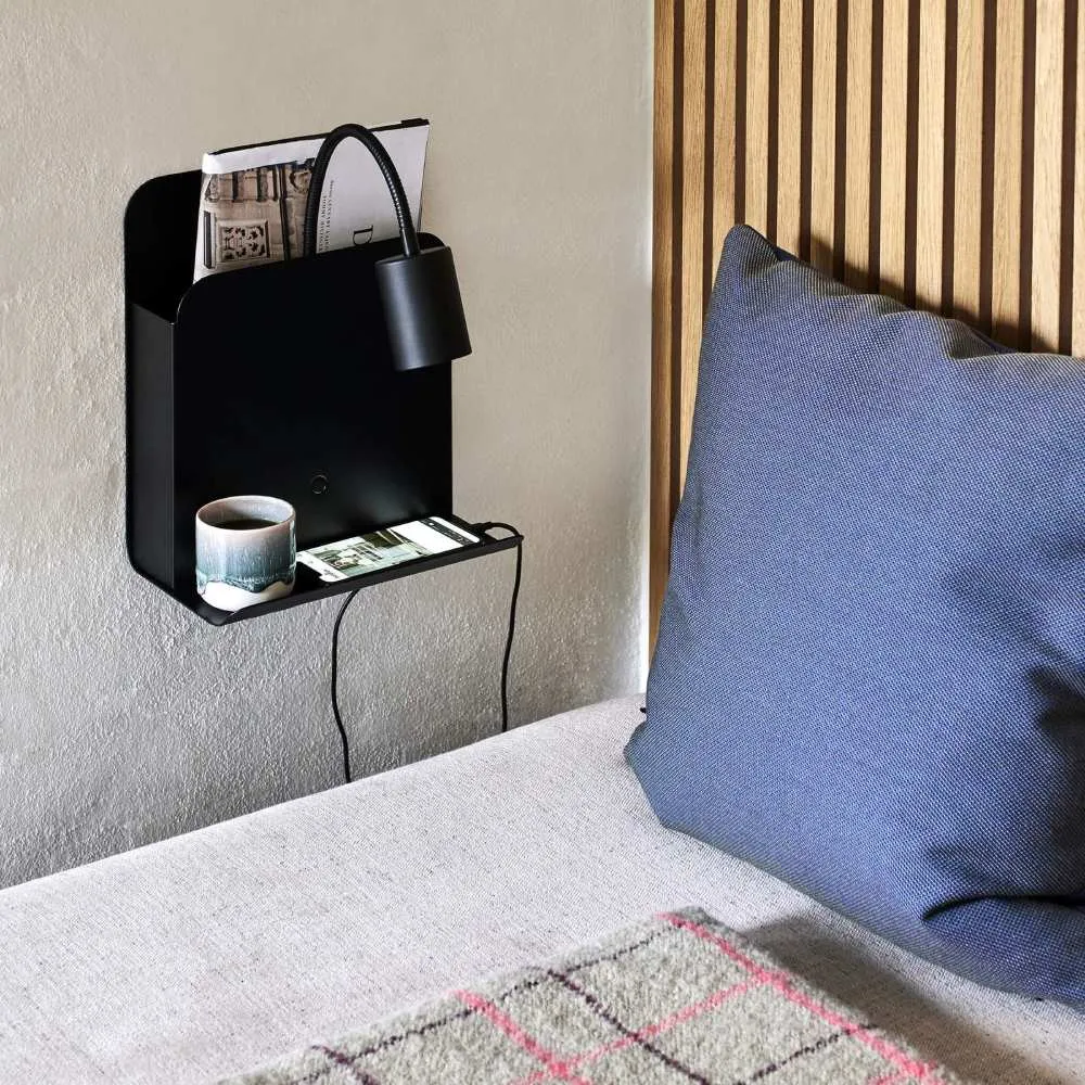 Wall Light with Shelf & USB Port - Black image