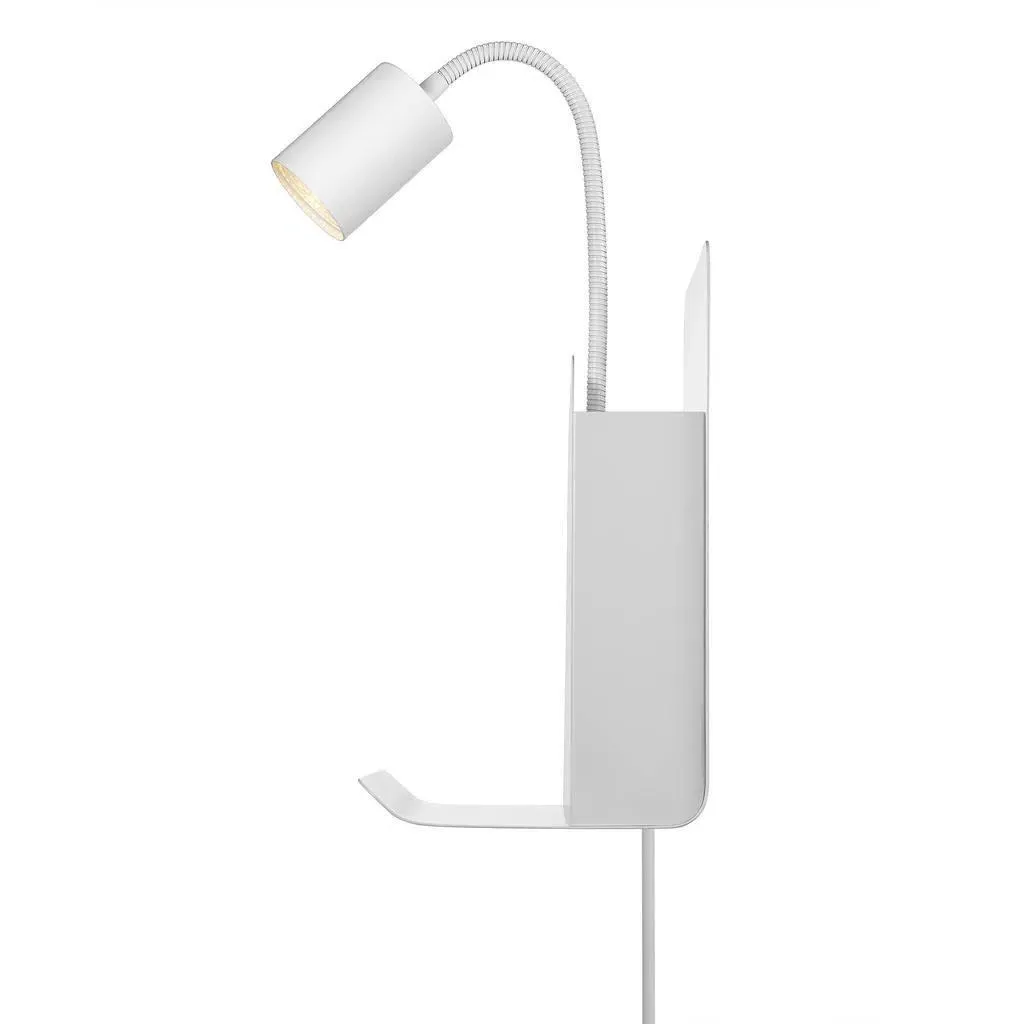 Wall Light with Shelf & USB Port - White