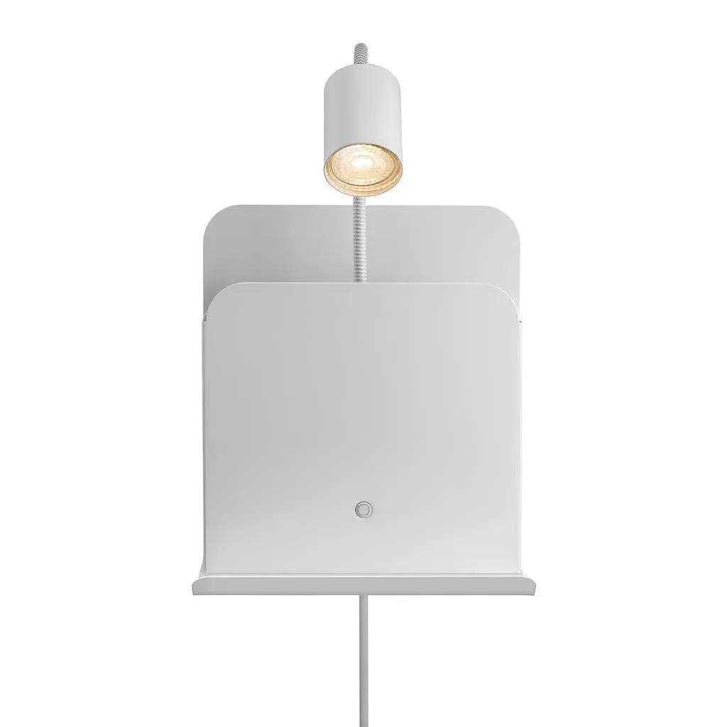 Wall Light with Shelf & USB Port - White