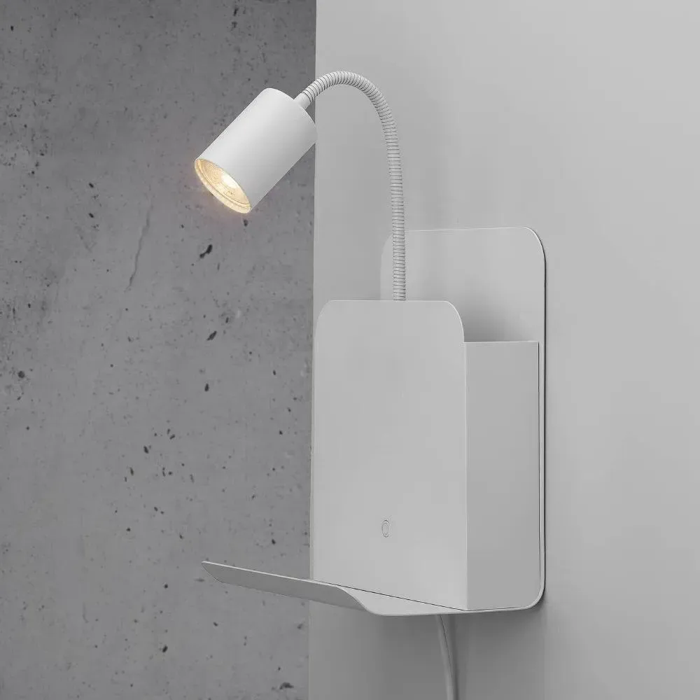 Wall Light with Shelf & USB Port - White