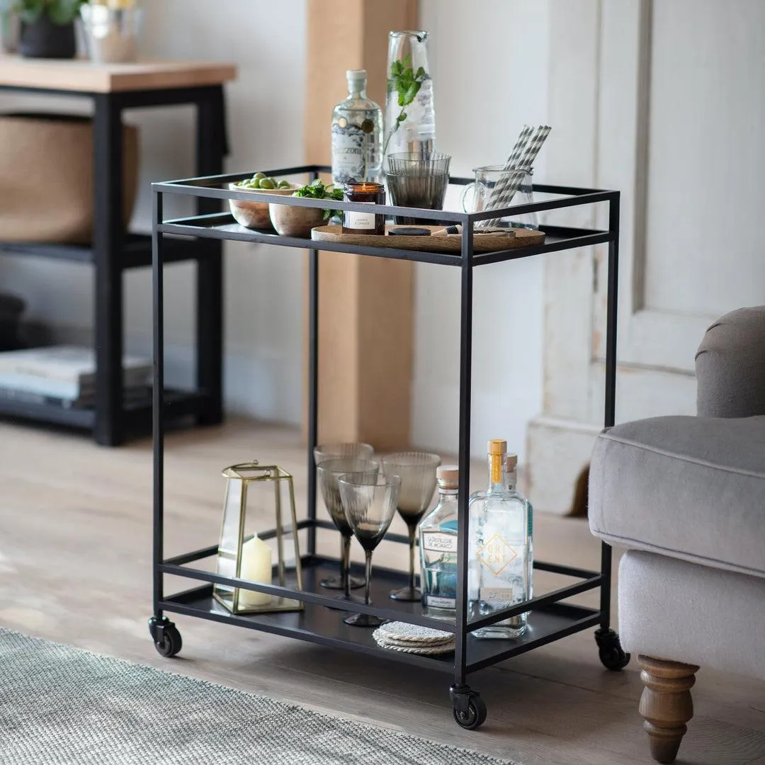 Wheeled Bar Trolley with Shelves - Black, Metal image