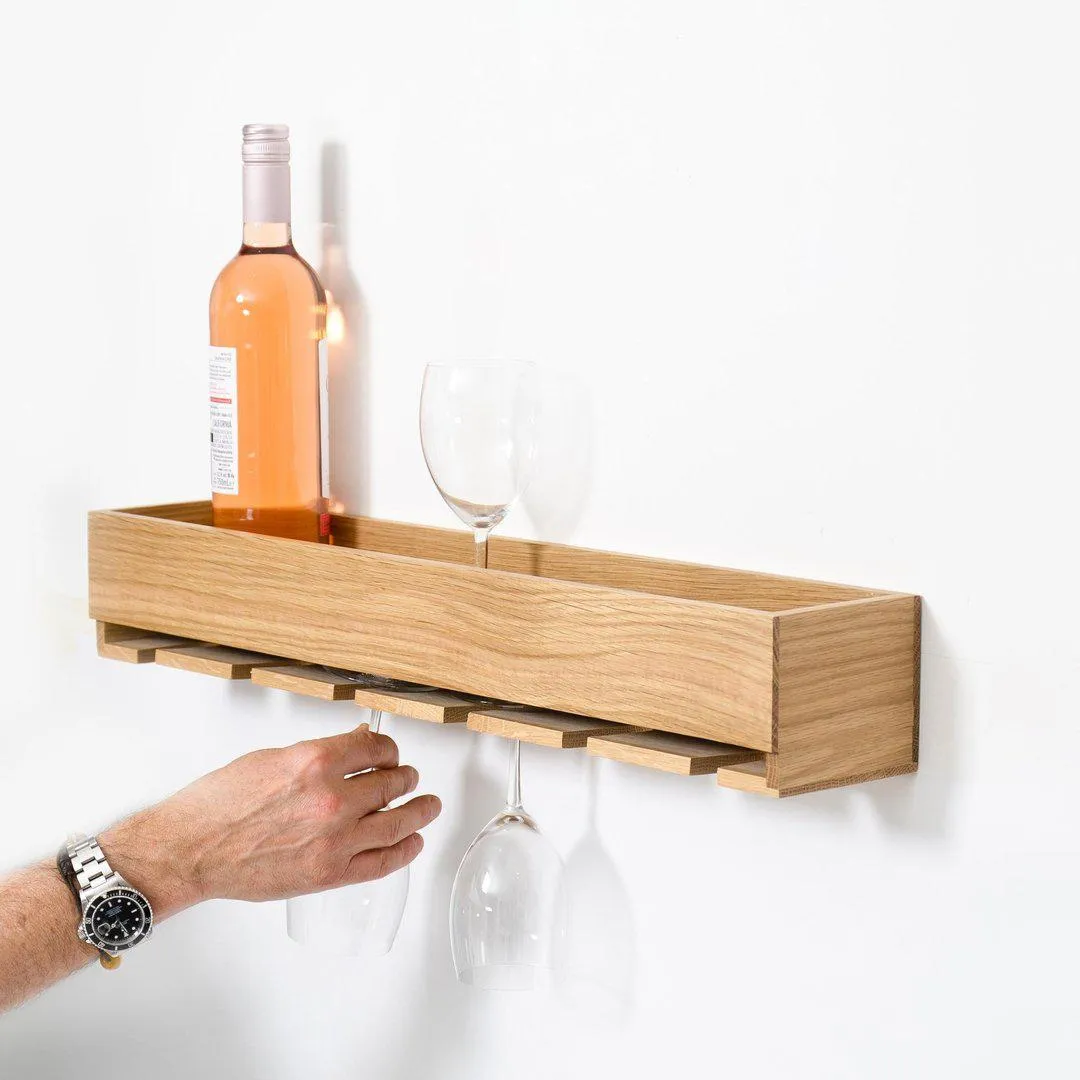 Wine Glass Holder Shelf - Oak Wood