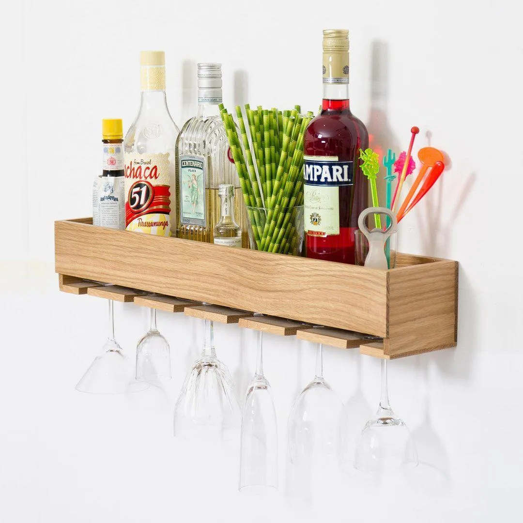 Wine Glass Holder Shelf - Oak Wood image