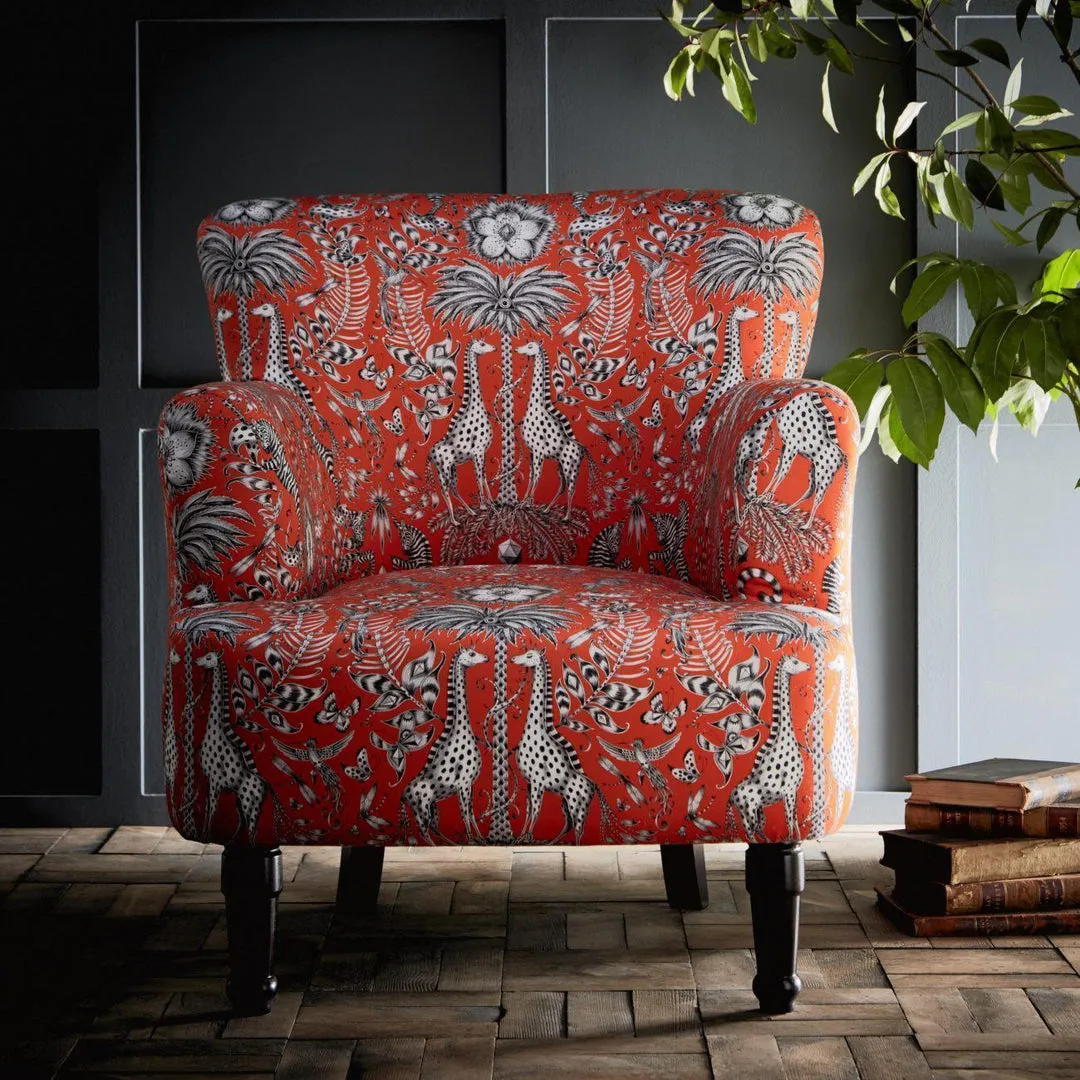 Wingback Armchair with Animal Print - Orange