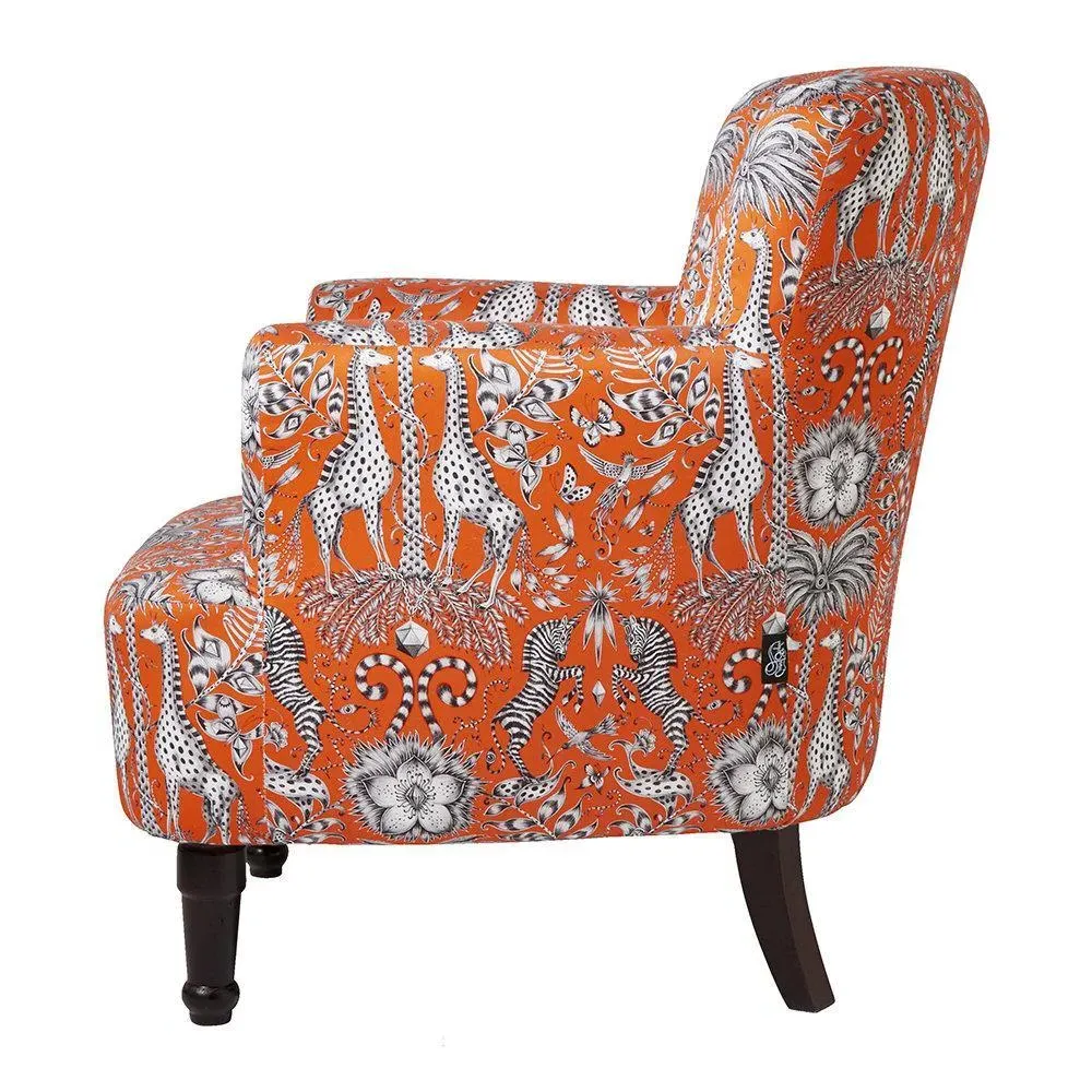 Wingback Armchair with Animal Print - Orange