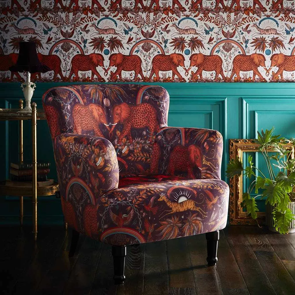 Wingback Armchair with Pattern - Wine