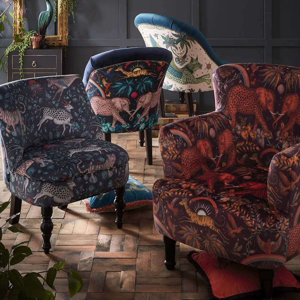 Wingback Armchair with Pattern - Wine