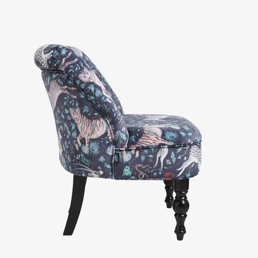 Wingback Armchair with Protea Print - Navy, Velvet