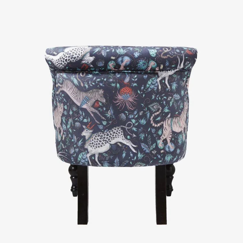 Wingback Armchair with Protea Print - Navy, Velvet