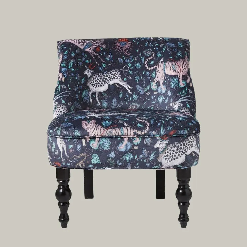 Wingback Armchair with Protea Print - Navy, Velvet image