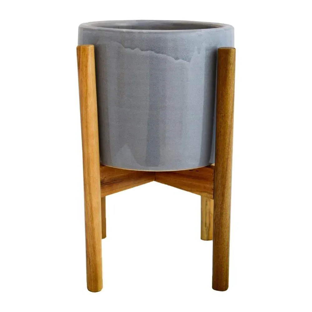 Wooden Plant Stand with Planter - Grey, Wood image