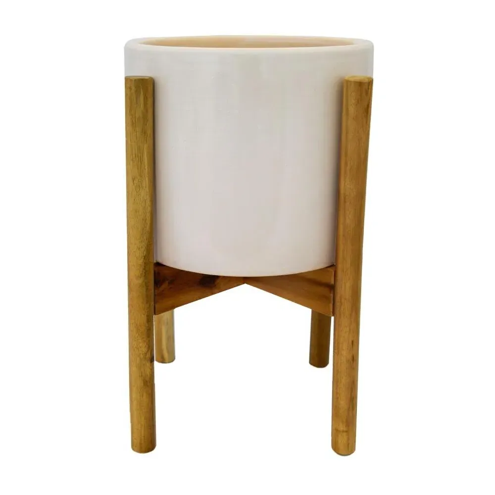 Wooden Plant Stand with Planter - White image