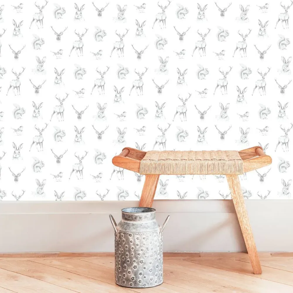 Woodland Animal Wallpaper Roll - Grey image