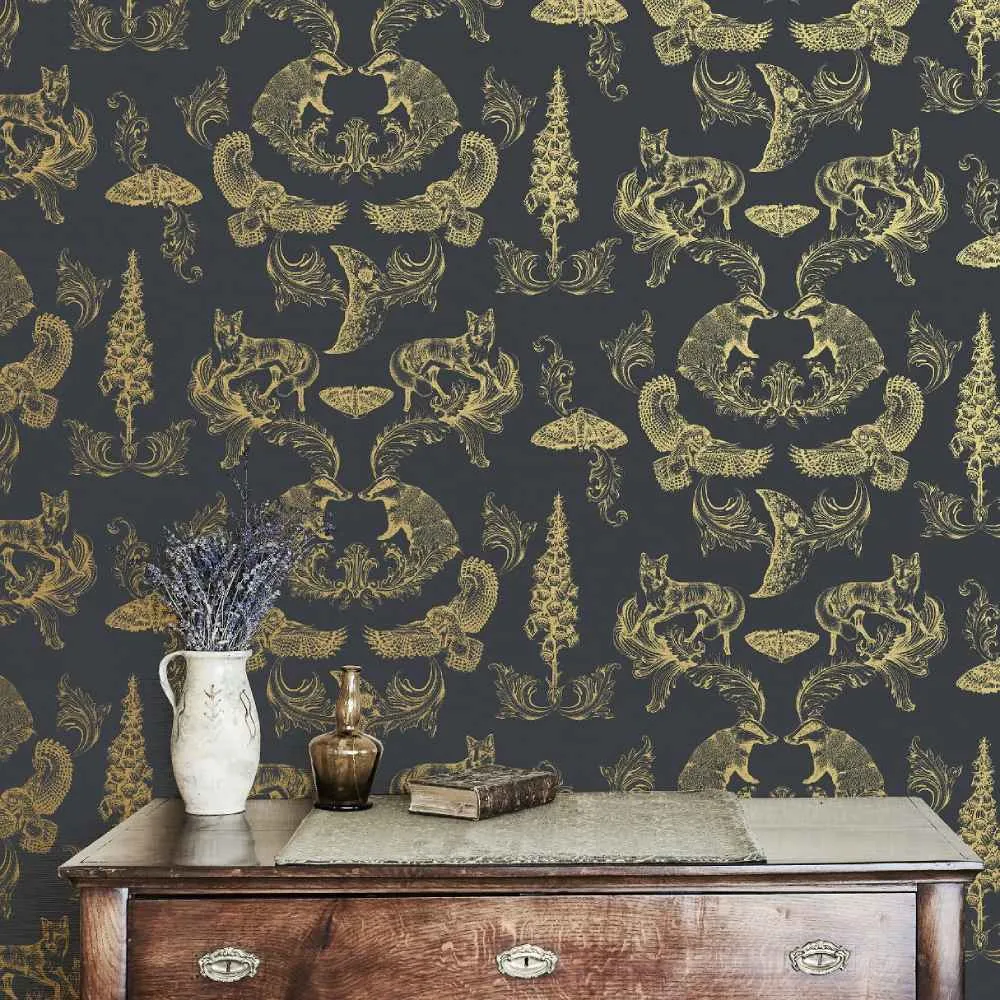 Woodland Wallpaper Roll - Charcoal, Paper image