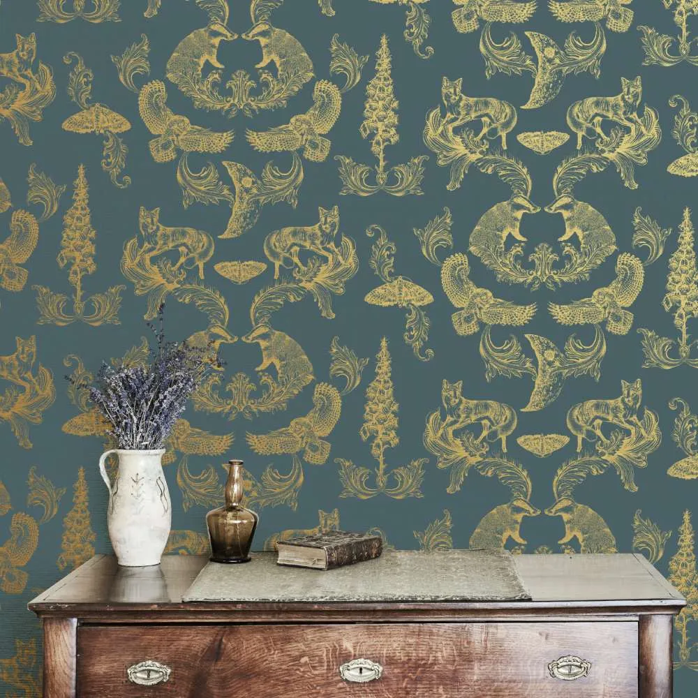 Woodland Wallpaper Roll - Teal, Paper
