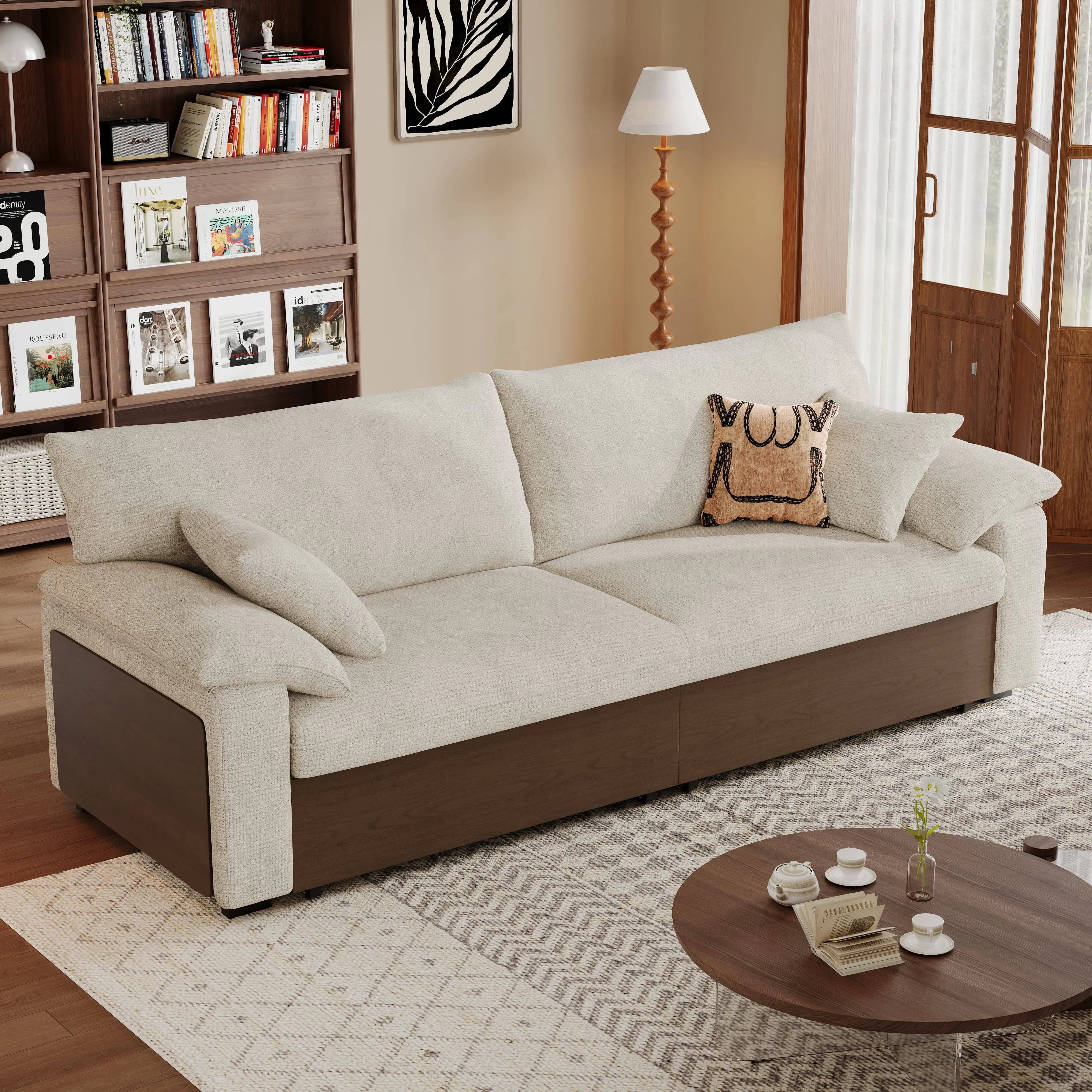 2-Seater Pull Out Sofa Bed with Storage - Solid Wood image