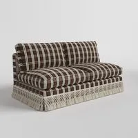 Armless Sofa with Fringed Trim - Sage Green, Cotton Linen alternate view