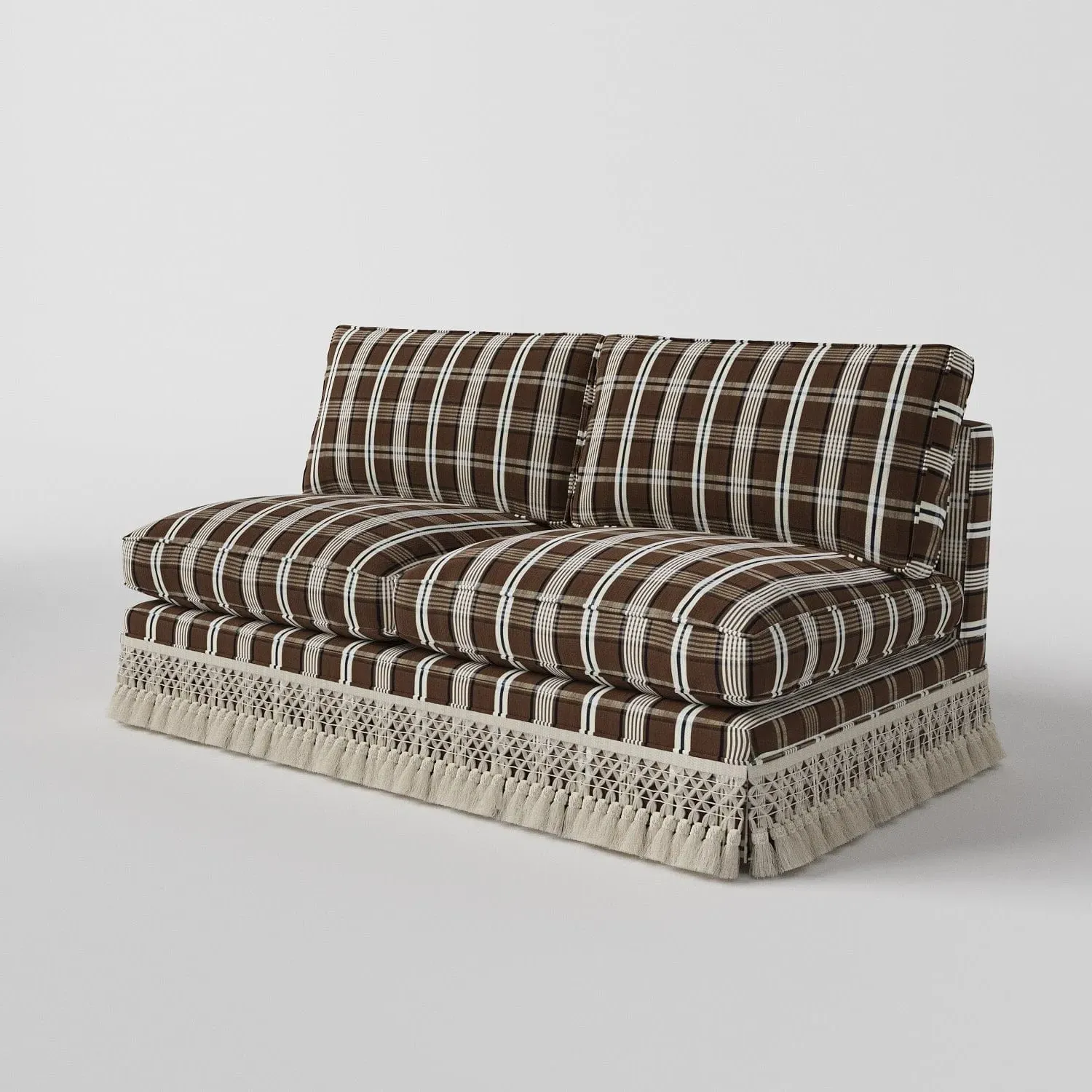 Armless Sofa with Fringed Trim - Sage Green, Cotton Linen product