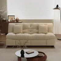 Double Folding Sofa Bed with Storage - Beige, Velvet