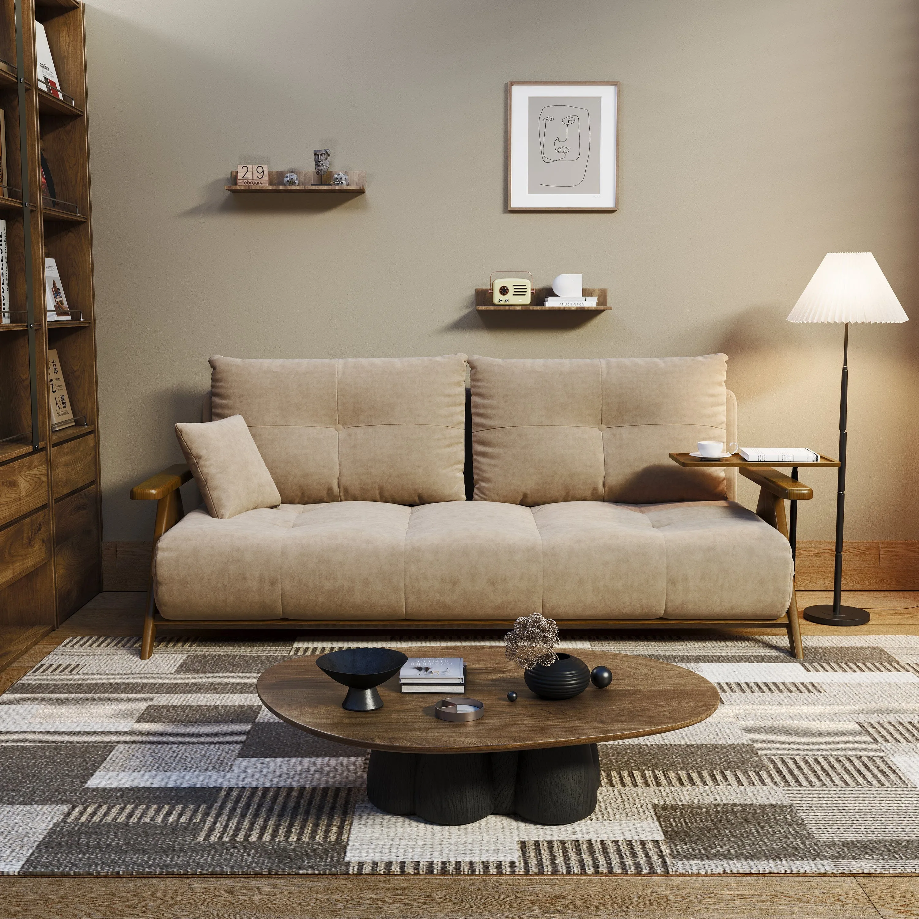 Foldable 3 Mode Sofa Bed - Matte Fabric, Solid Wood