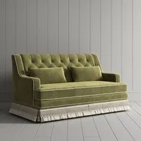 Fringe Skirt 3-Seater Sofa with Tufting - Olive Green, Velvet alternate view