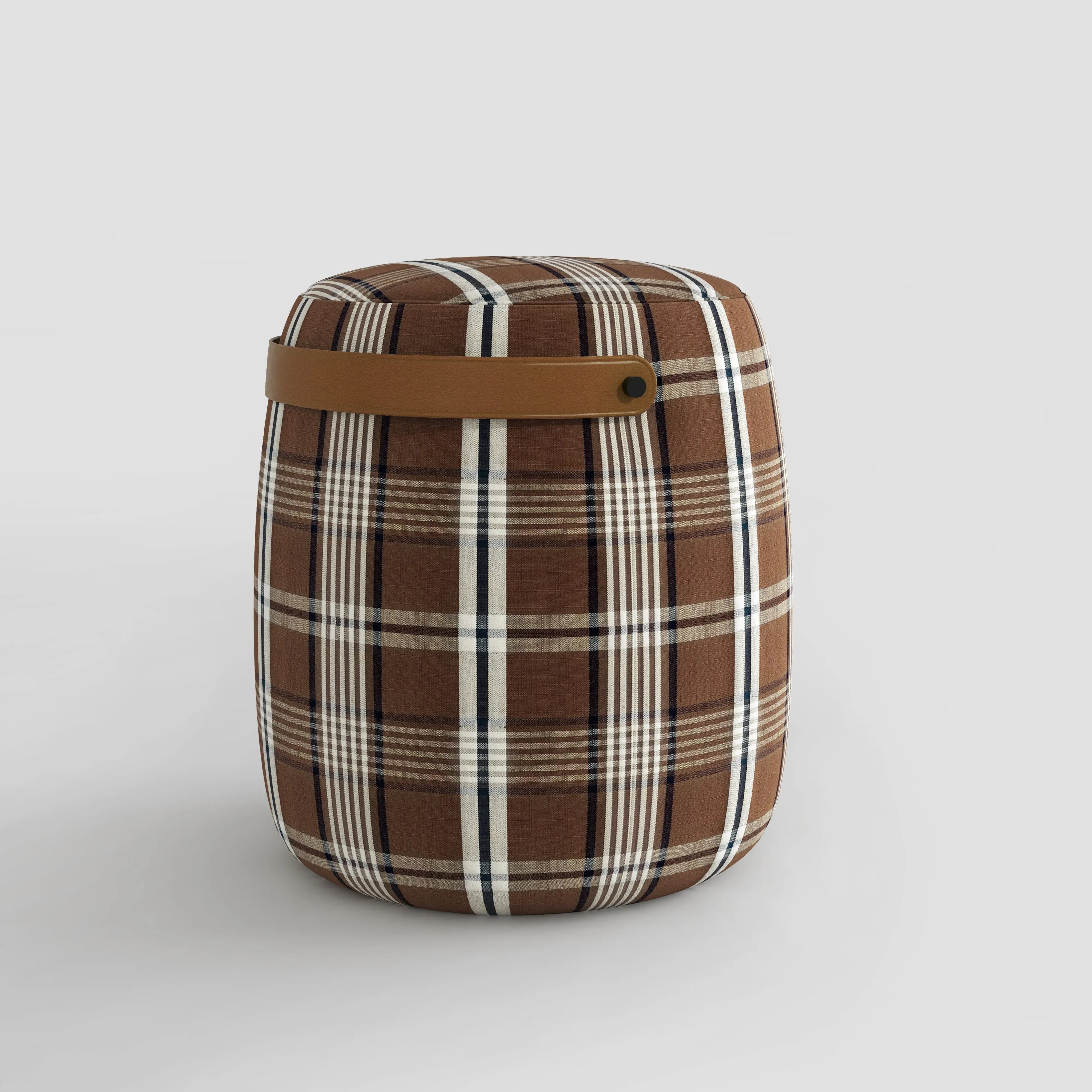 Haven British Check Round Pouffe Footstool - Beige, Cotton-Linen product