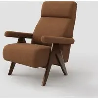 High Back Lounge Chair with Wooden Frame - Cotton Linen alternate view
