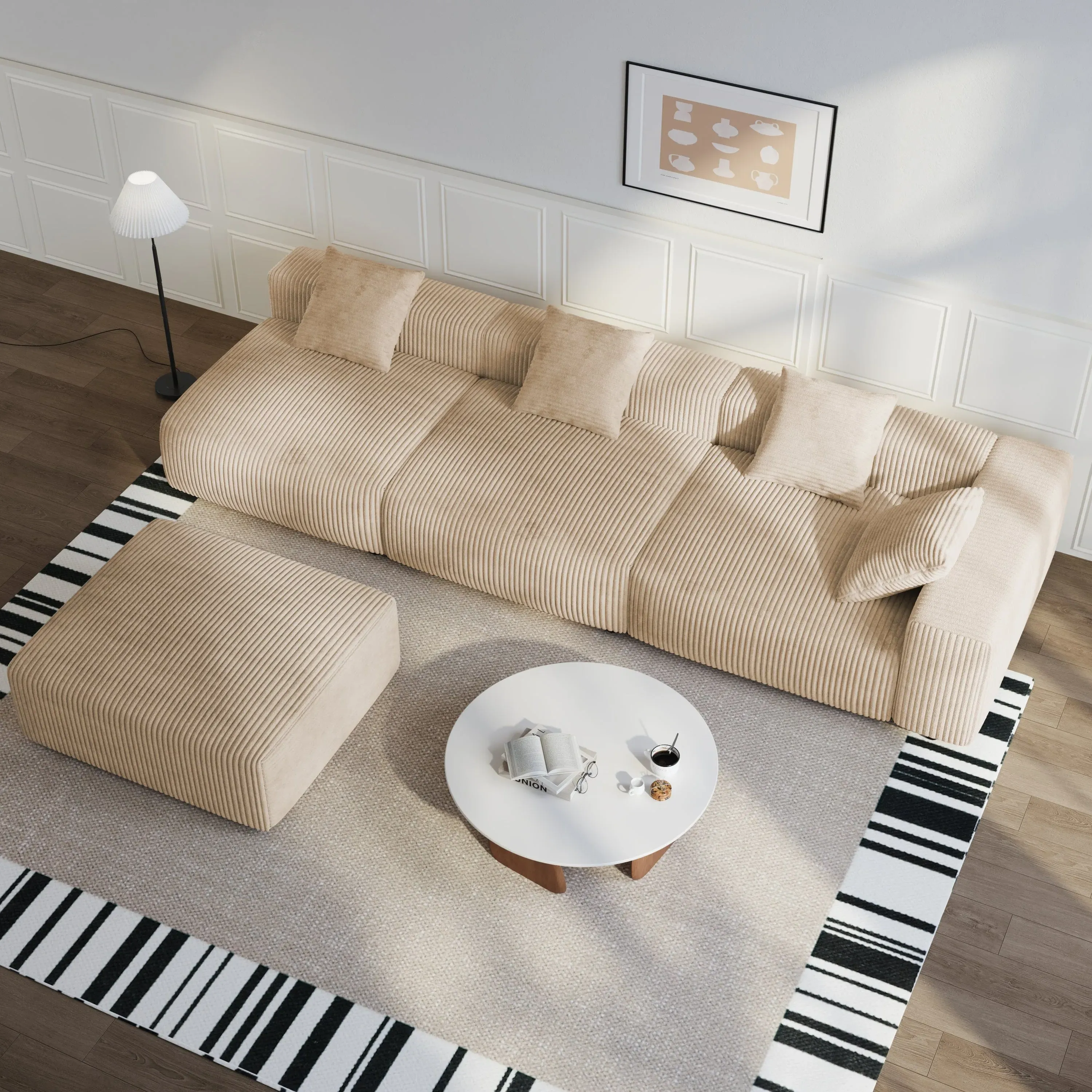 Modular Wide Seat Chaise Sofa Block - Beige, Corduroy image