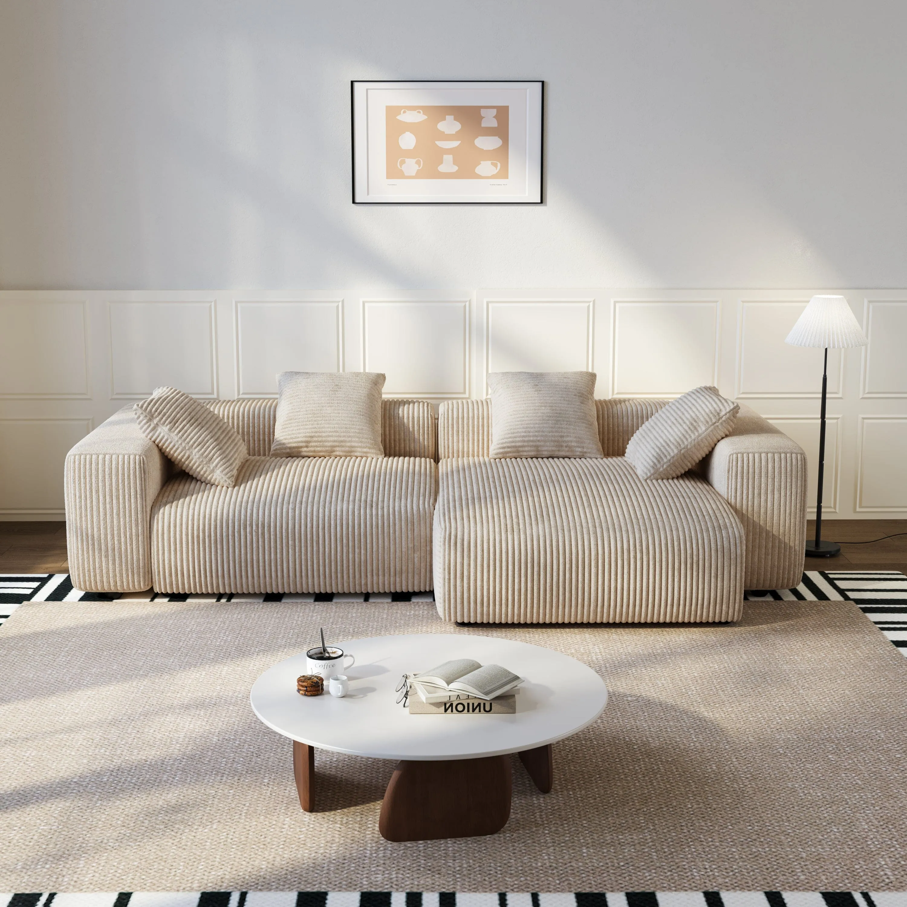 Modular Wide Seat Chaise Sofa Block - Beige, Corduroy