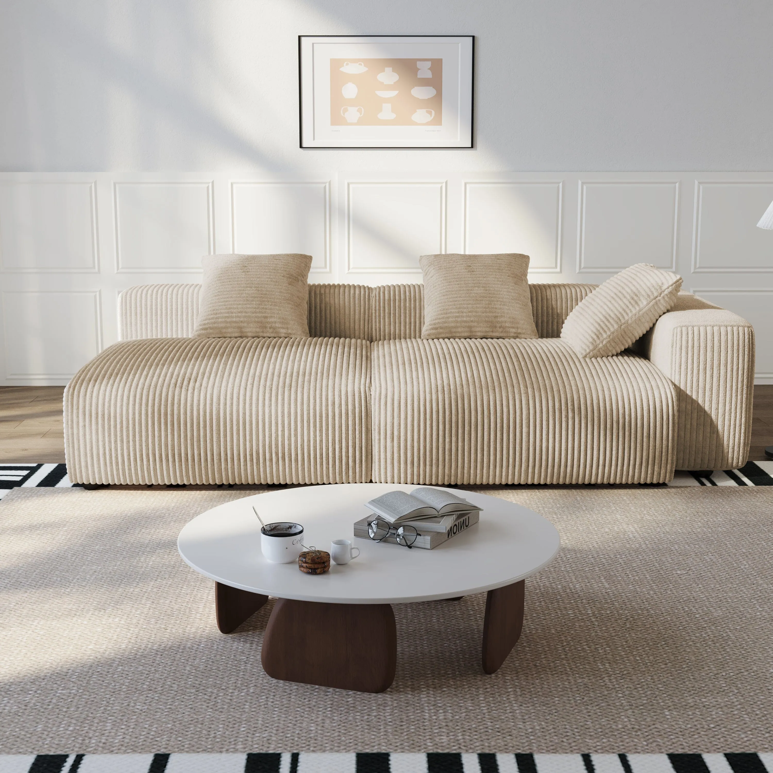 Modular Wide Seat Chaise Sofa Block - Beige, Corduroy