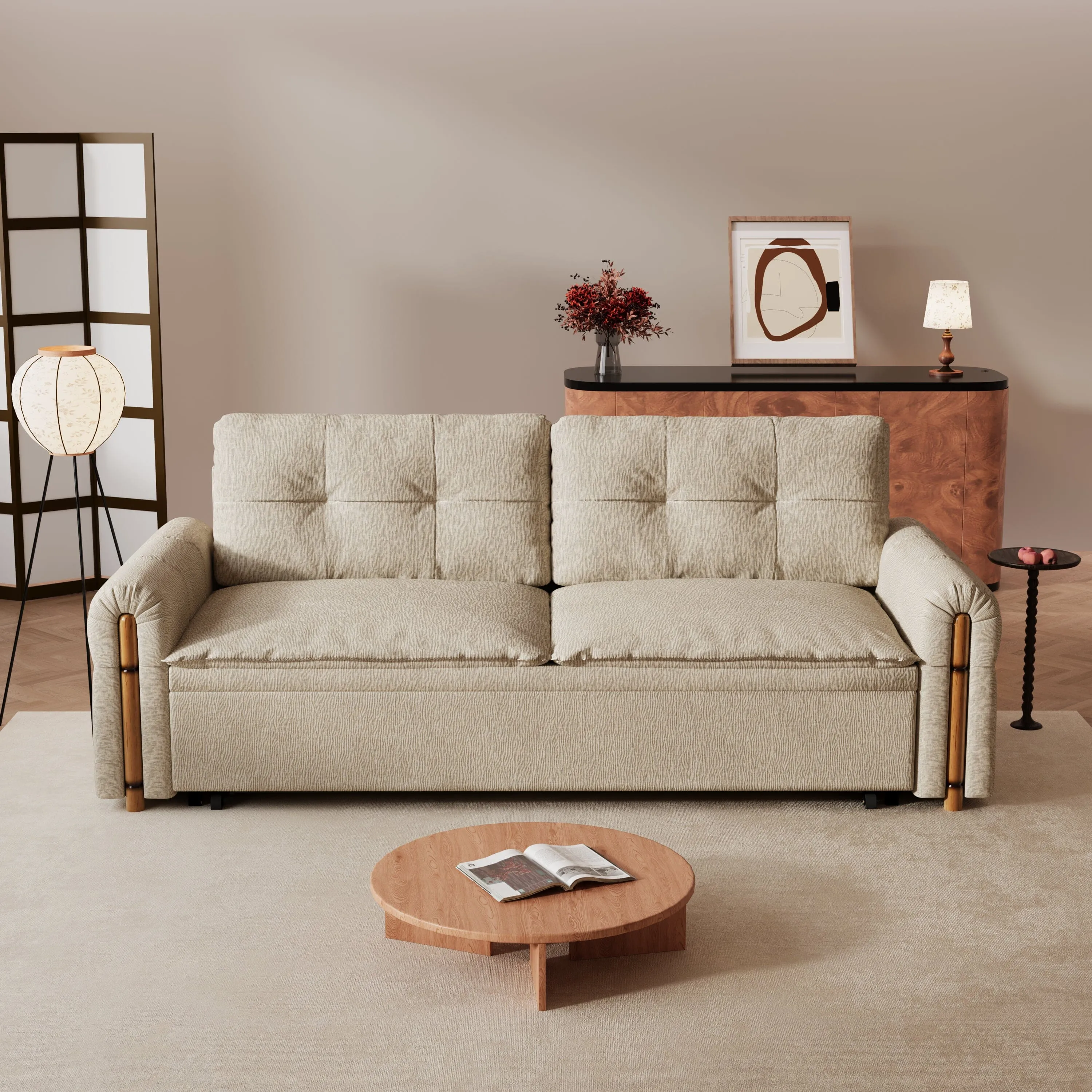 Pet Friendly Bamboo Sofa Bed with Storage - Velvet