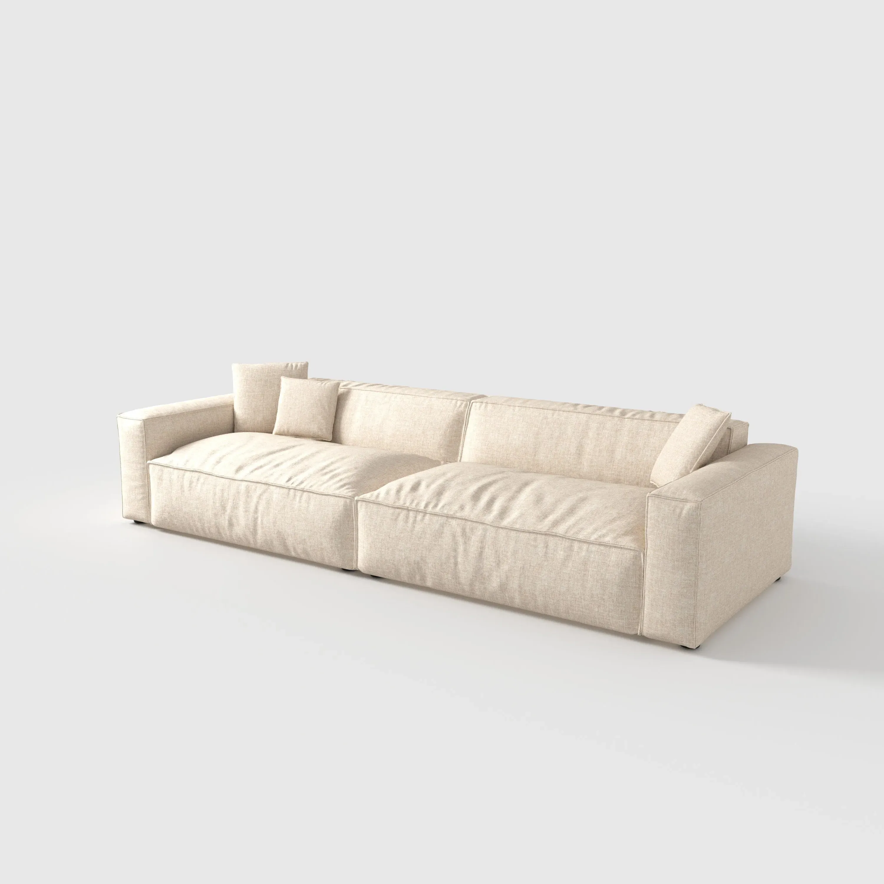 Tofu Block Fabric Down Sofa - Beige, Linen
