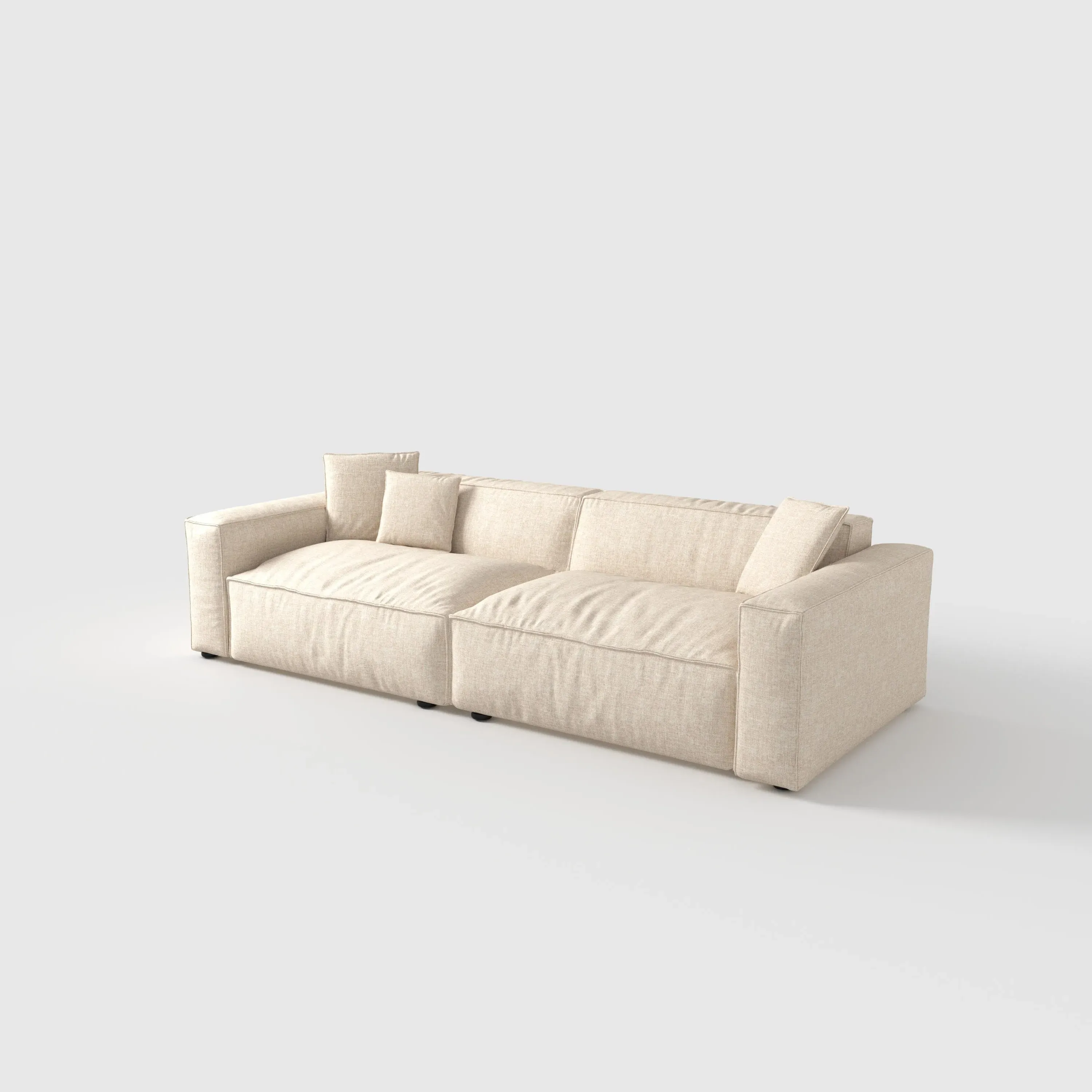 Tofu Block Fabric Down Sofa - Beige, Linen