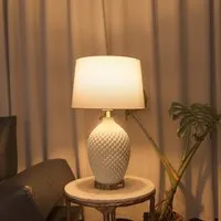 3D Diamond Embossed Ceramic Table Lamp - White alternate view