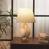 3D Pod Threaded Ceramic Table Lamp with Fabric Shade - White