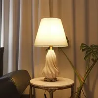 3D Spiral Vase Table Lamp with Fabric Shade - White, Ceramic alternate view