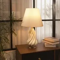 3D Spiral Vase Table Lamp with Fabric Shade - White, Ceramic
